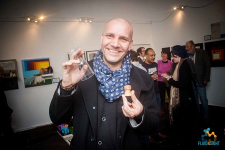 Tomas is ready to launch hi own exhibition... Cork and Glass Tomas at the gllery with a cork and a glass